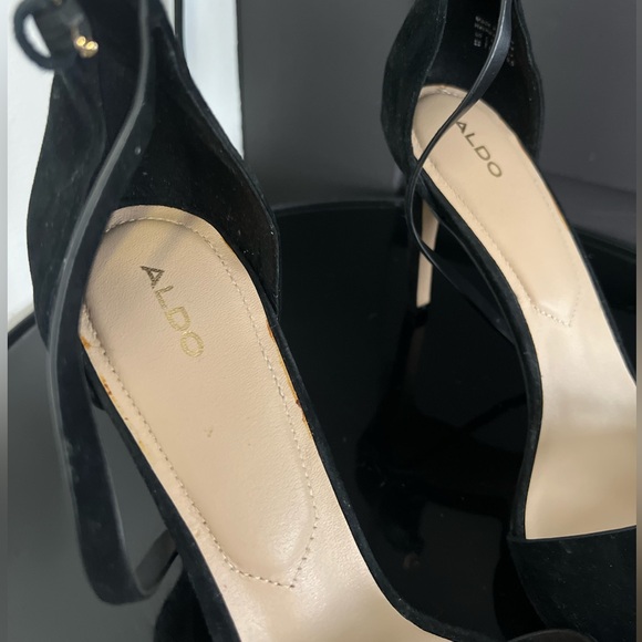 Black Suede Open Toed Stilettos - Picture 2 of 4